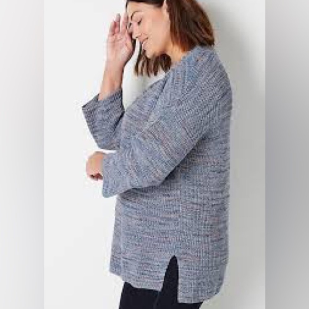 J. Jill Easy Dropped Shoulder V-Neck Cotton‎ Sweater Petite Blue and Pink NWT